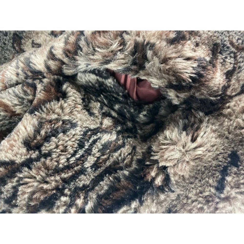 Made In USA Women's Faux Fur Leopard Print Full Zip Vest Brown Sz S Warm Winter - Picture 4 of 7